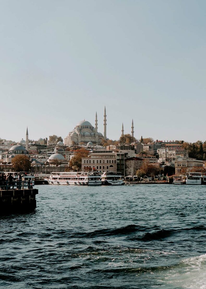 Morning view with ferries going forward to Istanbul city