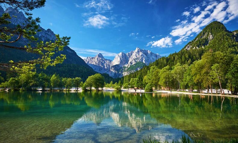 Lake Jasna is the name of two interconnected artificial lakes located near Kranjska Gora