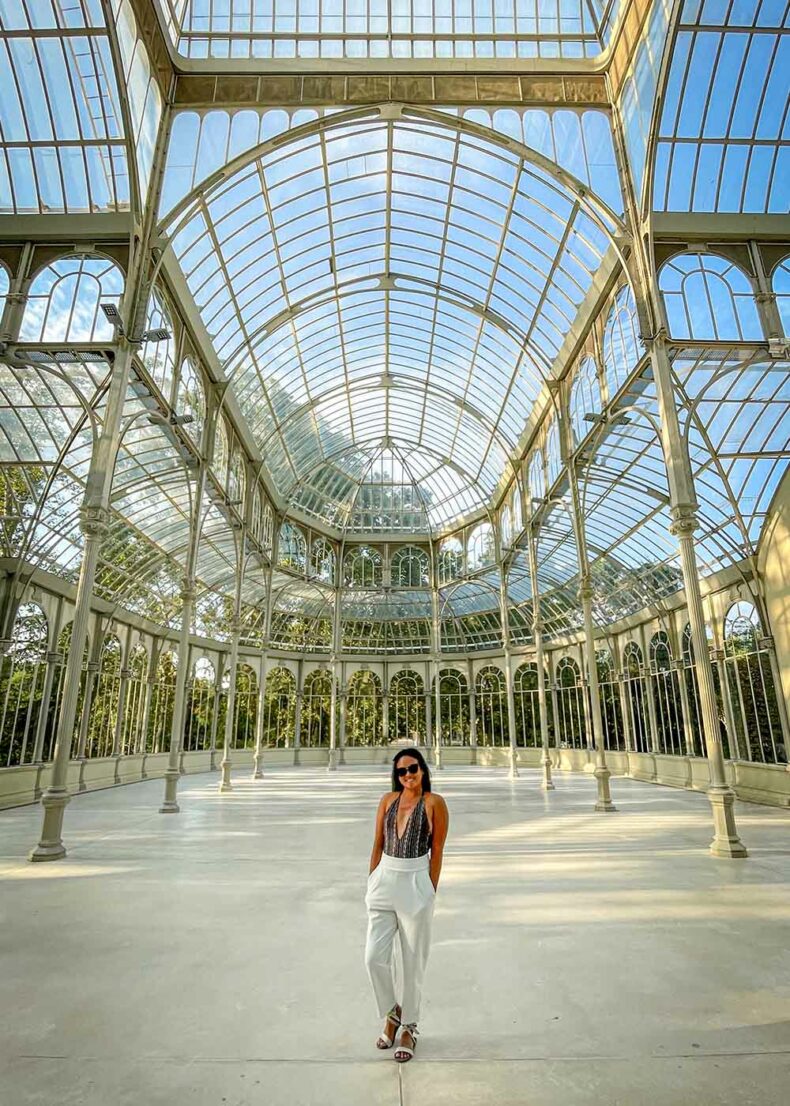 The glass pavilion of the Palacio de Cristal is a great spot for photos