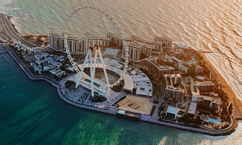 View of the Bluewaters Island in Dubai from above