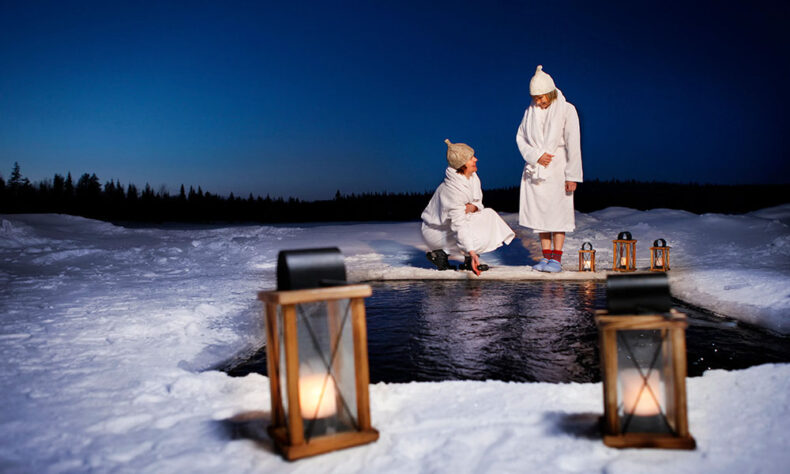 While you are in Kuusamo, join a guided sauna tour, combining traditional Finnish sauna culture with ice swimming in a frozen lake